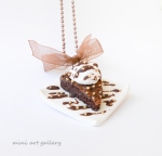 Chocolate pie with ice cream necklace / mini food jewelry / Hot fudge sundae / miniature sweet dessert chocolate shavings polymer clay