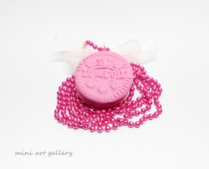 Oreo necklace - pink black dough / cookie biscuit miniature food jewelry / mini food necklace / handmade polymer clay / ball chain