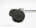 Oreo necklace / big black natural size oreo cookie biscuit miniature food jewelry / mini food pendant / handmade polymer clay black