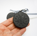 Oreo necklace / big black natural size oreo cookie biscuit miniature food jewelry / mini food pendant / handmade polymer clay