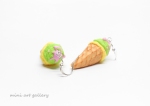 Ice-cream earrings / scoop ice cream cone / kawaii earrings / mini food jewelry charm / handmade polymer clay realistic miniature peanut banana