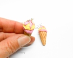 Ice-cream earrings / scoop ice cream cone / kawaii earrings / mini food jewelry charm / handmade polymer clay realistic miniature strawberry  banana