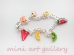 Fruit charm bracelet polymer clay / chain / watermelon - orange - kiwi - banana - lemon - strawberry - apple