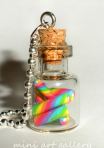Mini glasss bottle necklace with rainbow candy bars / cork vial / ball chain