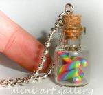Mini glasss bottle necklace with rainbow candy bars / cork vial / ball chain / finger