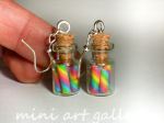 miniature glass bottle earrings / rainbow candy bars-2
