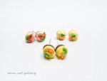 Tutti frutti tart studs - flan post earrings / kids teens handmade jewelry / miniature food / apple kiwi strawberry lemon orange watermelon