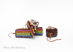 Rainbow cake earrings / chocolate cake in layers / mini food charm / miniature food earrings / corolful truffle handmade  polymer clay / kawaii sweet dessert