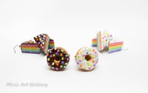 Rainbow cake earrings / chocolate cake in layers / mini food charm / miniature food earrings / corolful truffle /handmade  polymer clay donuts kawaii sweet dessert