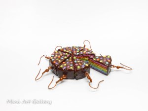 Rainbow cake earrings / chocolate cake in layers / mini food charm / miniature food earrings / corolful truffle /handmade  polymer clay kawaii sweet dessert full cake