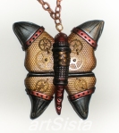 Steampunk butterfly pendant / Handmade of polymer clay ooak / bolts screws gears cogs metallic textures