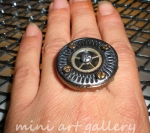 Steampunk polymer clay leather textured ring ooak / gears, screw / bronze, gold, silver 6