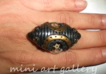 Steampunk polymer clay leather textured ring ooak / gears, screw / bronze, gold, silver 7