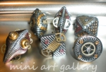 Steampunk polymer clay leather textured ring ooak / gears, screw / bronze, gold, silver collection