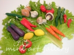 polymer clay vegetables 2, veggies, tomatoes, cucumbers, lemons, onions, garlics, mushrooms, chilly peppers, eggplants, aubergines, carrots