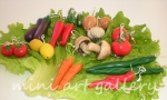 polymer clay vegetables, veggies, tomatoes, cucumbers, lemons, onions, garlics, mushrooms, chilly peppers, eggplants, aubergines, carrots