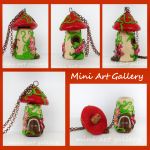 polymer clay miniature bottle fairy mushroom pink collage