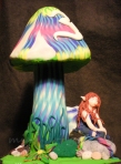 Mushroom and fairy home decoration ashtray  handmade polymer clay  psy trance  glow in the dark ohm fairy