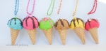 Ice cream cone necklace / fruits kiwi, strawberry, whipped cream, confetti truffle / miniature food jewelry / green pink mocca banana bubblegum cherry flavor colorful 