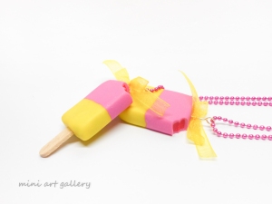 popsicle ice-cream necklace  / lemon strawberry / mini food jewelry miniature  / handmade polymer clay