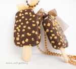 Popsicle chocolate necklace, nuts vanilla filling, bitten ice-cream kawaii / miniature food jewelry