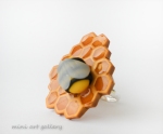 Bumble bee on honeycomb ring / honeybee spring kawaii handmade polymer clay jewelry / resin coating