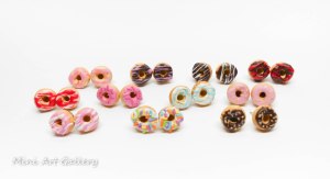  colorful Donuts - stud earrings / post earrings / polymer clay handmade jewellery / miniature food jewelry / tiny doughnuts frosting / kawaii foodie