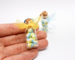 Glass bottle necklace with Marshmallows / cork / miniature food jewelry / mini sweets treats / handmade polymer clay charms / ball chain yellow blue