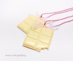 White chocolate bar necklace / miniature food charm / milk chocoholic jewelry handmade polymer clay