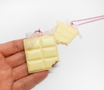 White chocolate bar necklace / miniature food charm / milk chocoholic jewelry / sweet savory treats / handmade polymer clay on hand