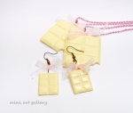 White chocolate bar necklace / miniature food charm / milk chocoholic jewelry / sweet savory treats / handmade polymer clay earrings set