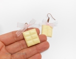White chocolate bar earrings / miniature food charm / milk chocoholic jewelry / sweet savory treats / handmade polymer clay 