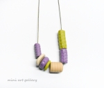 Geometric Minimal cylinder beads necklace / olive green, lavender, cream, sand / polymer clay handmade beads / adjustable length