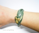 polymer clay olive tree leaves bracelet / macrame knotted adjustable / handmade jewellery / realistic miniature food jewelry / worn