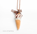 Soft serve vanilla ice-cream necklace sundae / frosting, strawberry biscuits / kawaii fimo necklace / miniature food jewelry