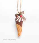 Soft serve Chocolateice-cream necklace sundae / frosting, strawberry biscuits / kawaii fimo necklace / miniature food jewelry