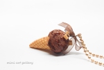 Chocolate ice-cream necklace / frozen scoop cone / frosting, strawberry biscuits / kawaii fimo necklace / miniature food jewelry