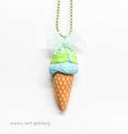Peanut bubblegum ice-cream necklace / double ice cream scoop cone / realistic mini food jewelry / handmade polymer clay miniature