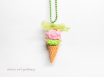 Peanut strawberry ice-cream necklace / double ice cream scoop cone / watermelon / mini food jewelry / handmade polymer clay miniature