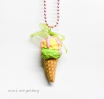 Peanut banana ice-cream necklace / double ice cream scoop cone / mini food jewelry / handmade polymer clay miniature