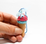 Bubblegum cherry ice-cream necklace / double ice cream scoop cone / mini food jewelry / handmade polymer clay miniature