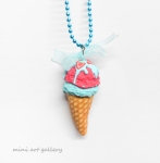 Bubblegum cherry ice-cream necklace / double ice cream scoop cone / mini food jewelry / handmade polymer clay miniature