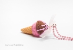 Chocolate strawberry ice-cream necklace / double ice cream scoop cone / mini food jewelry / handmade polymer clay miniature