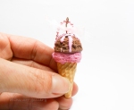 Chocolate strawberry ice-cream necklace / double ice cream scoop cone / mini food jewelry / handmade polymer clay miniature