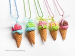 Ice-cream necklace / double scoop ice cream cone / mini food jewelry / handmade polymer clay miniature