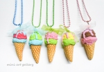 Ice-cream necklace / double scoop ice cream cone / mini food jewelry / handmade polymer clay miniature