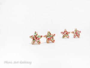 Christmas stars studs / star cookie post earrings / green red Xmas / polymer clay handmade miniature food / kawaii foodie topping
