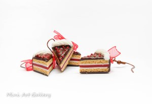 Chocolate cherry cake earrings / piece of cake sweet treats, mini food jewelry charm, miniature food earrings / kawaii dessert polymer clay